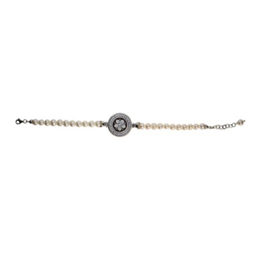 Bracciale in argento con cammeo "fiore" e perle - immagine 2
