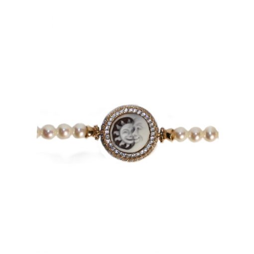 Bracciale in argento rosa con cammeo "sole luna" e perle