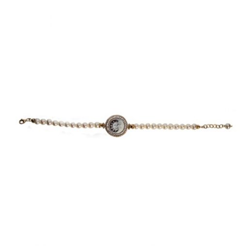 Bracciale in argento rosa con cammeo "sole luna" e perle - immagine 2